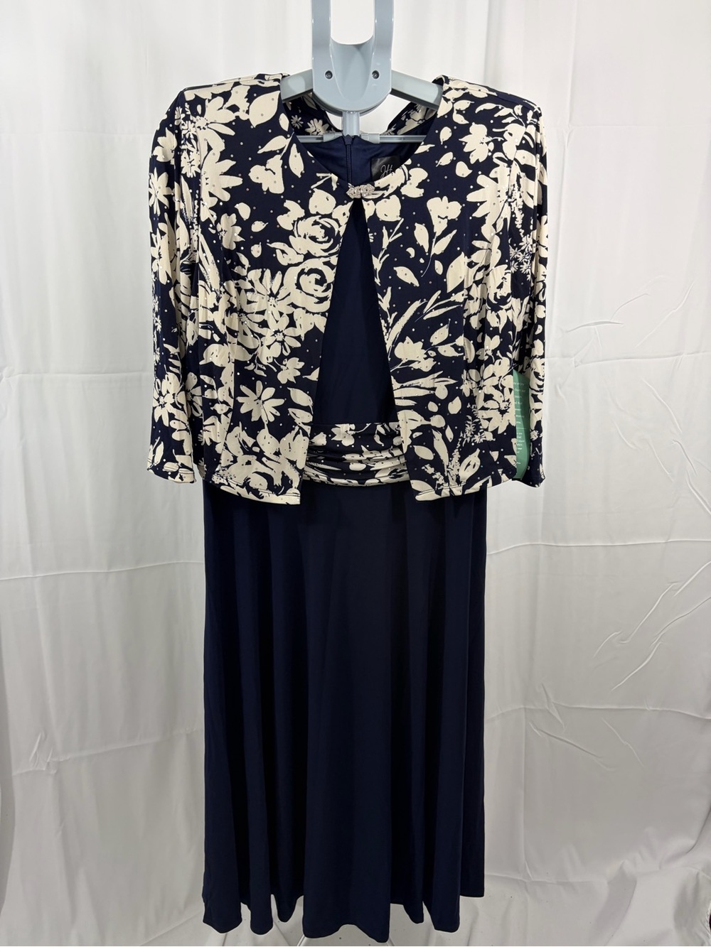 NWT JH Evenings Women's Size 18 Navy Floral Two-Piece Tank Dress with Jacket